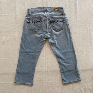 Levi's Low Rise Capri Jeans Women Size 8 Blue Crop Stretch Denim Flap Pocket